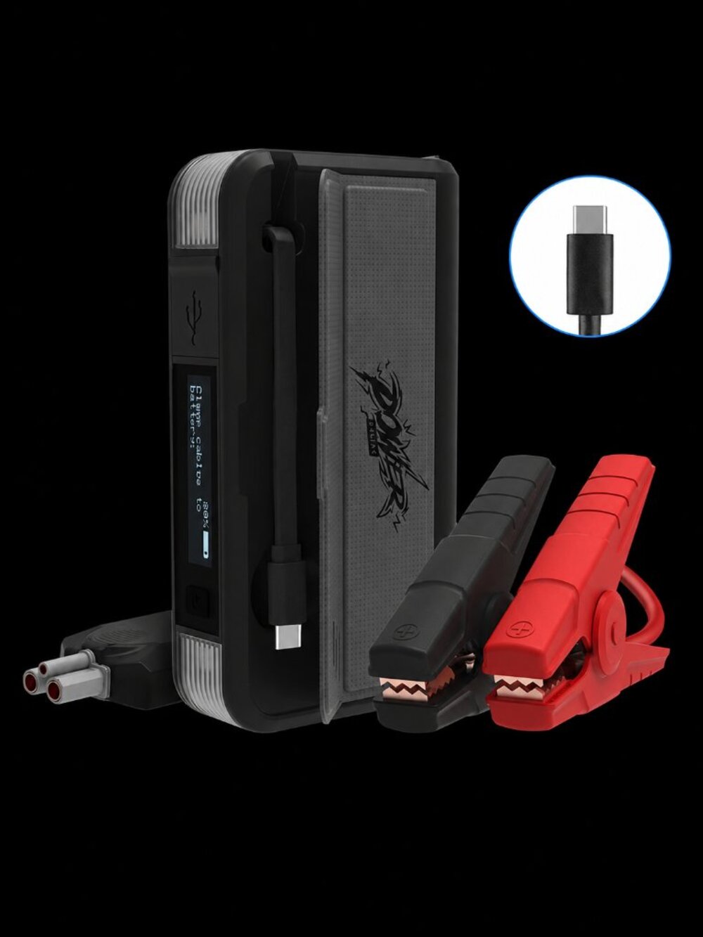 Type S Dynamic Car Jump Starter & Wireless Power Bank (Gray, USB-C)